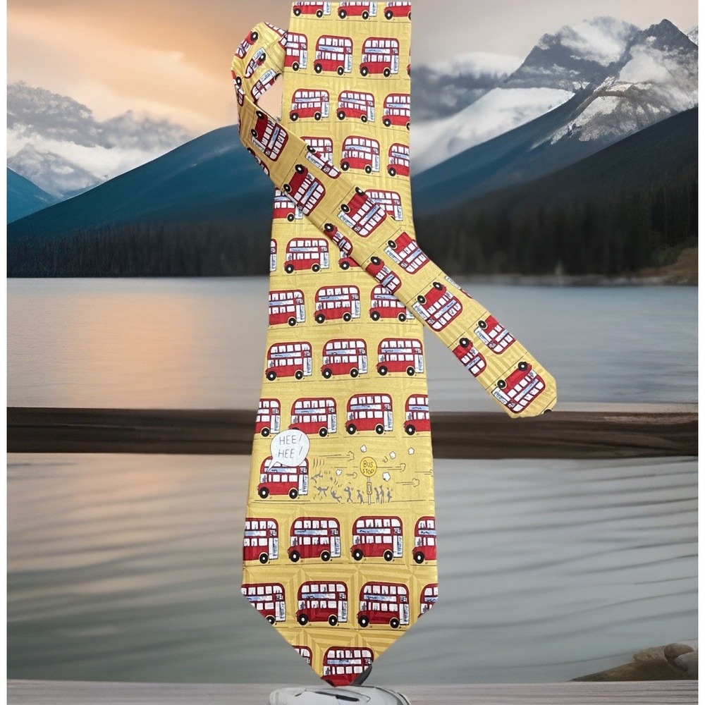 A‎ FAMILY Tie Pure Silk Tie Men's London Bus Stop Cartoon Patterned tied Formal